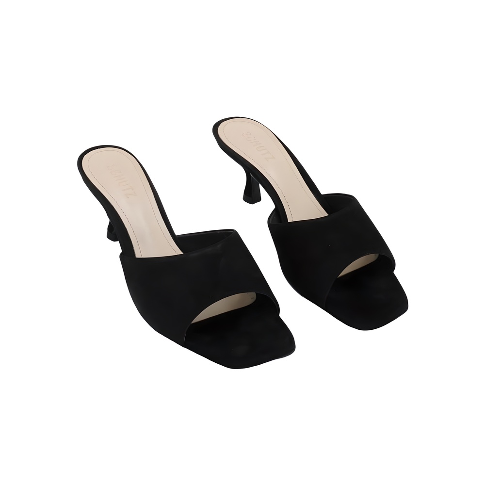 Schutz Womens Dethalia Kitten Heel Slide Dress Sandal Black Suede Size 9M